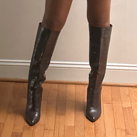 Halogen x Atlantic Pacific Adrina Croc Alligator Embossed Genuine Leather Boots - Picture 9 of 9